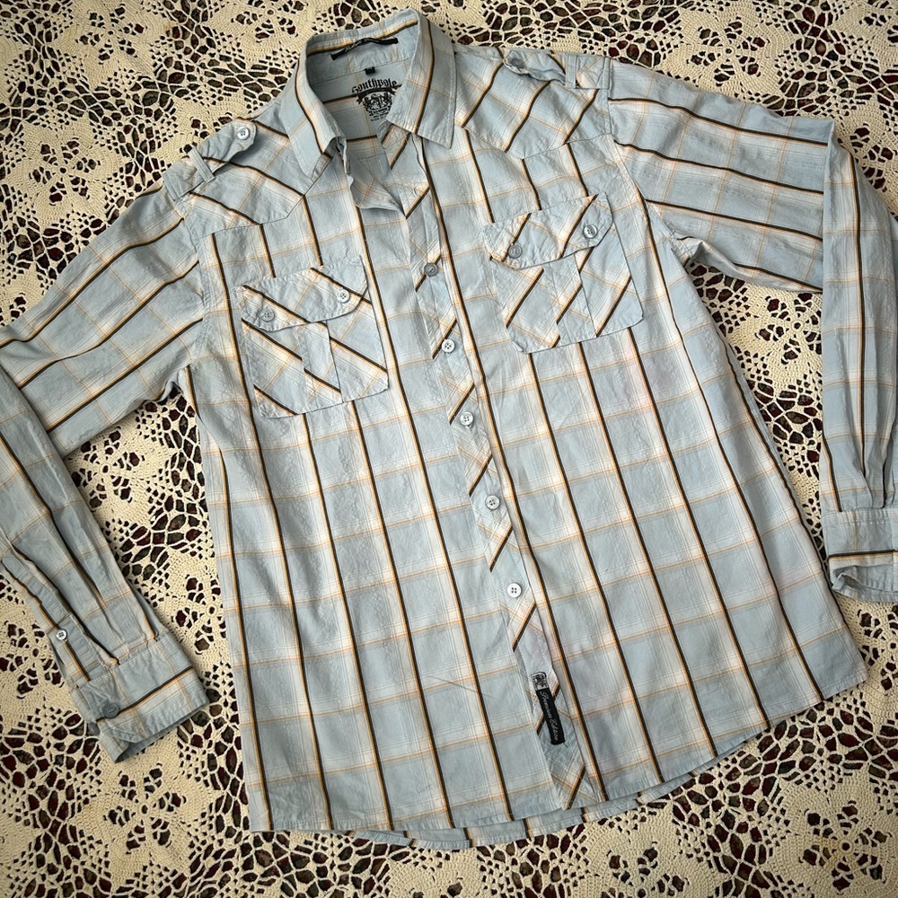 Vintage Southpole Light Blue Plaid Button-Down Shirt